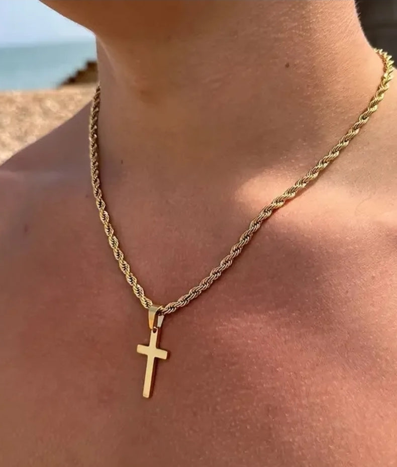 Stainless Steel Cross Pendant with 22" Rope Chain