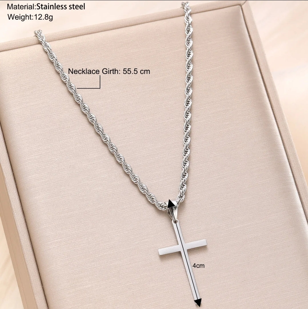 Stainless Steel Cross Pendant with 22" Rope Chain