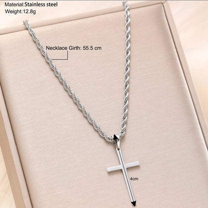 Stainless Steel Cross Pendant with 22" Rope Chain