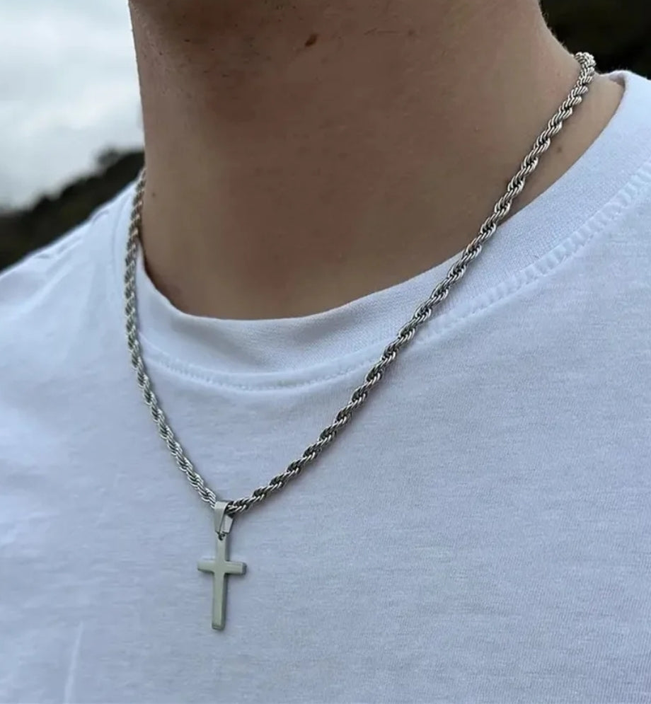 Stainless Steel Cross Pendant with 22" Rope Chain