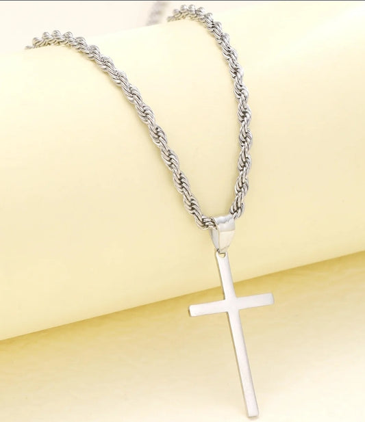 Stainless Steel Cross Pendant with 22" Rope Chain