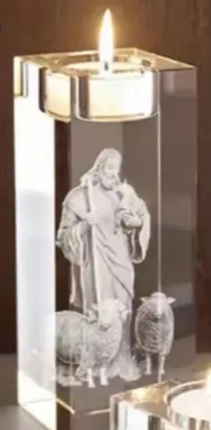 3D Laser-Etched Crystal Votive Candle Holder – Jesus the Good Shepherd