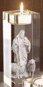 3D Laser-Etched Crystal Votive Candle Holder – Jesus the Good Shepherd