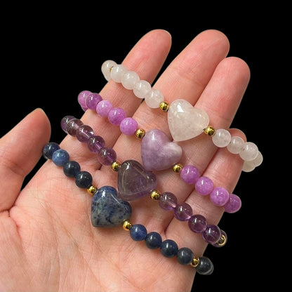 Assorted Natural Stone Heart Bracelets – Adjustable