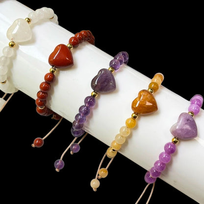 Assorted Natural Stone Heart Bracelets – Adjustable