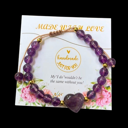Assorted Natural Stone Heart Bracelets – Adjustable
