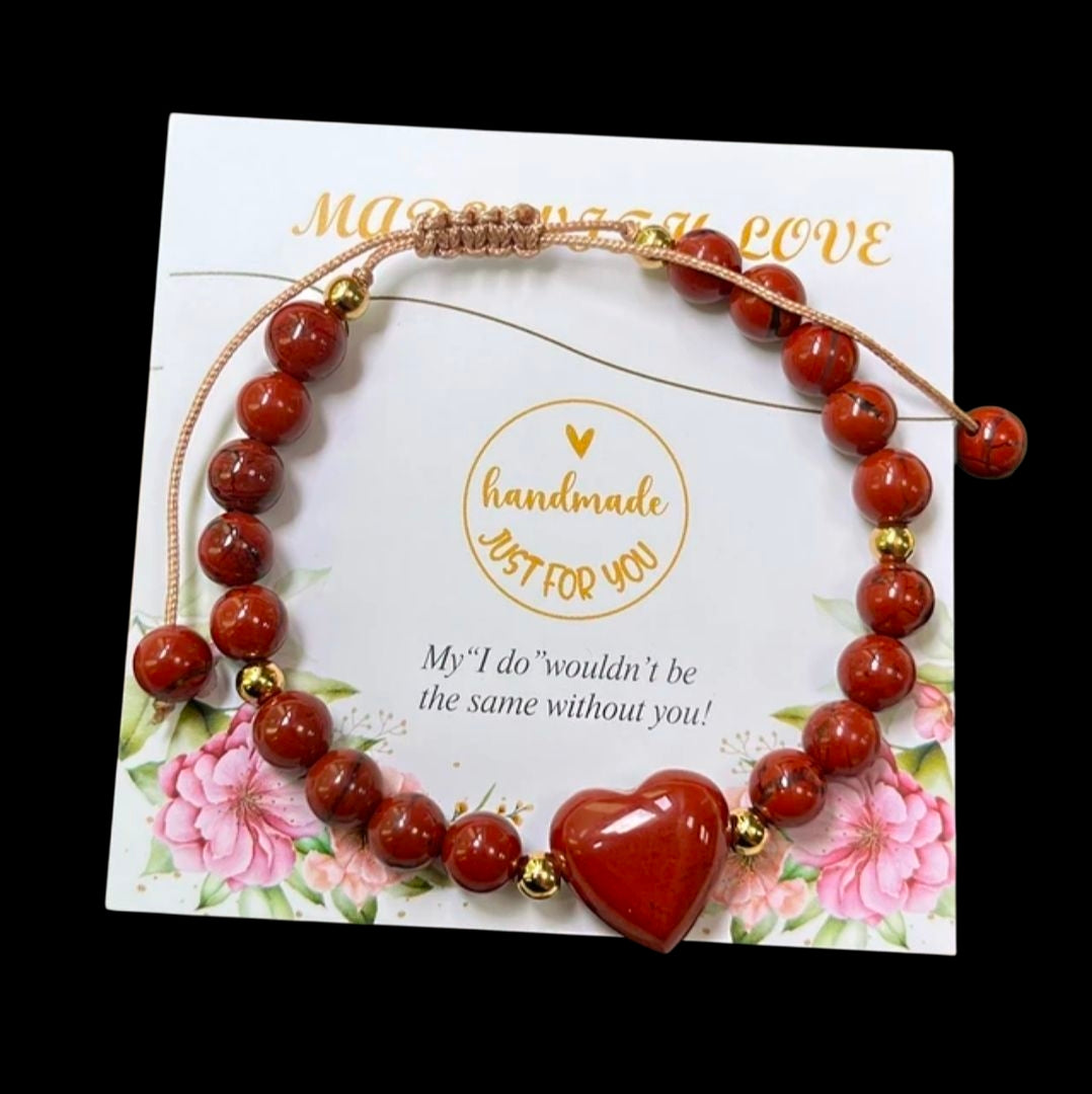 Assorted Natural Stone Heart Bracelets – Adjustable