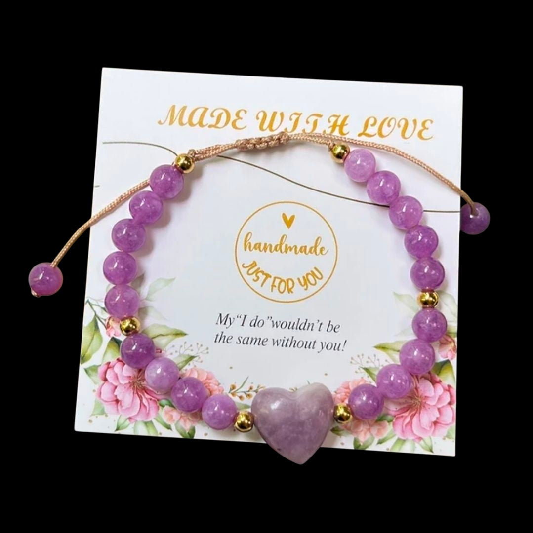 Assorted Natural Stone Heart Bracelets – Adjustable