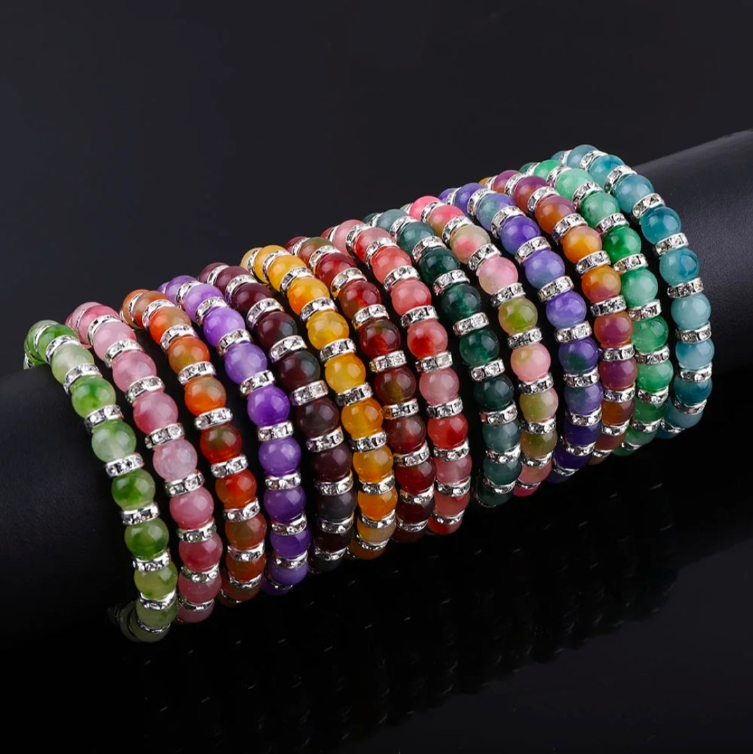 Elegant Jade Stone Bracelets with Sparkling Rhinestone Accents