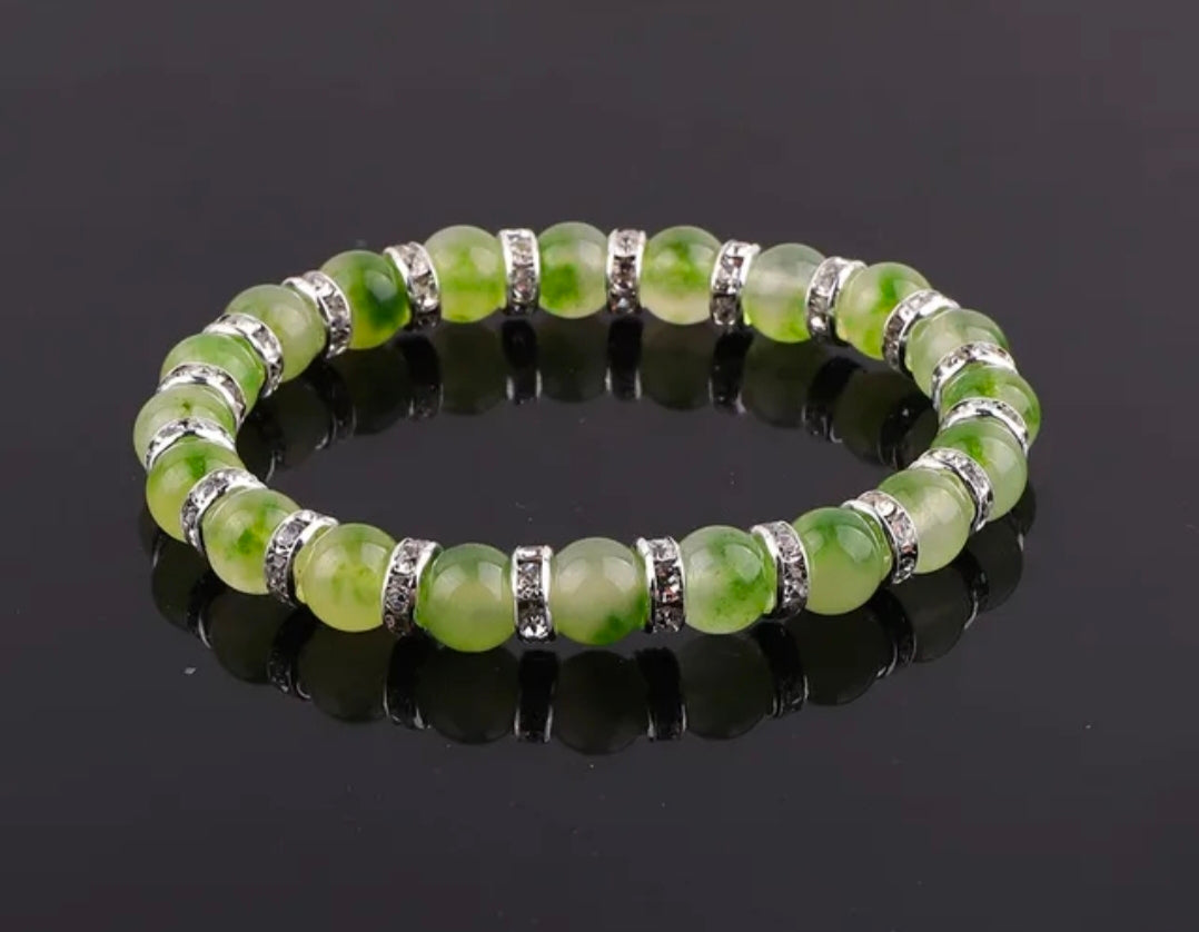 Elegant Jade Stone Bracelets with Sparkling Rhinestone Accents