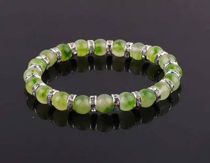 Elegant Jade Stone Bracelets with Sparkling Rhinestone Accents
