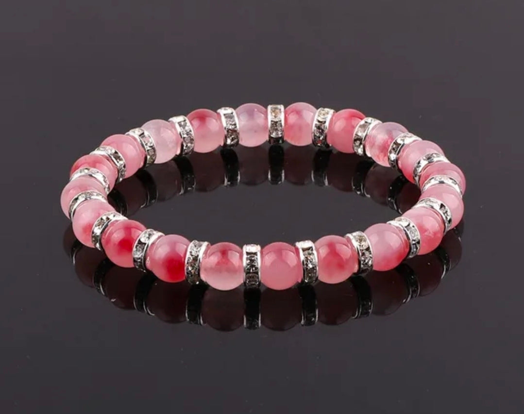 Elegant Jade Stone Bracelets with Sparkling Rhinestone Accents