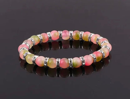 Elegant Jade Stone Bracelets with Sparkling Rhinestone Accents