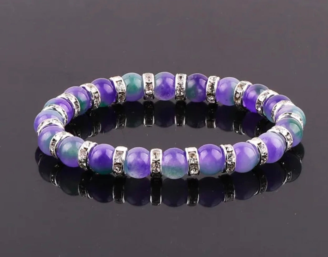 Elegant Jade Stone Bracelets with Sparkling Rhinestone Accents