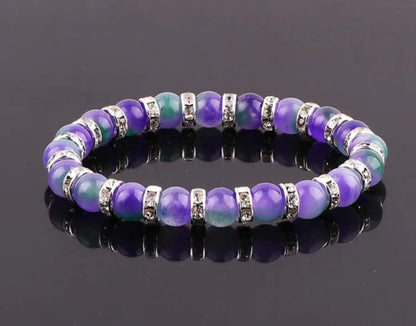 Elegant Jade Stone Bracelets with Sparkling Rhinestone Accents