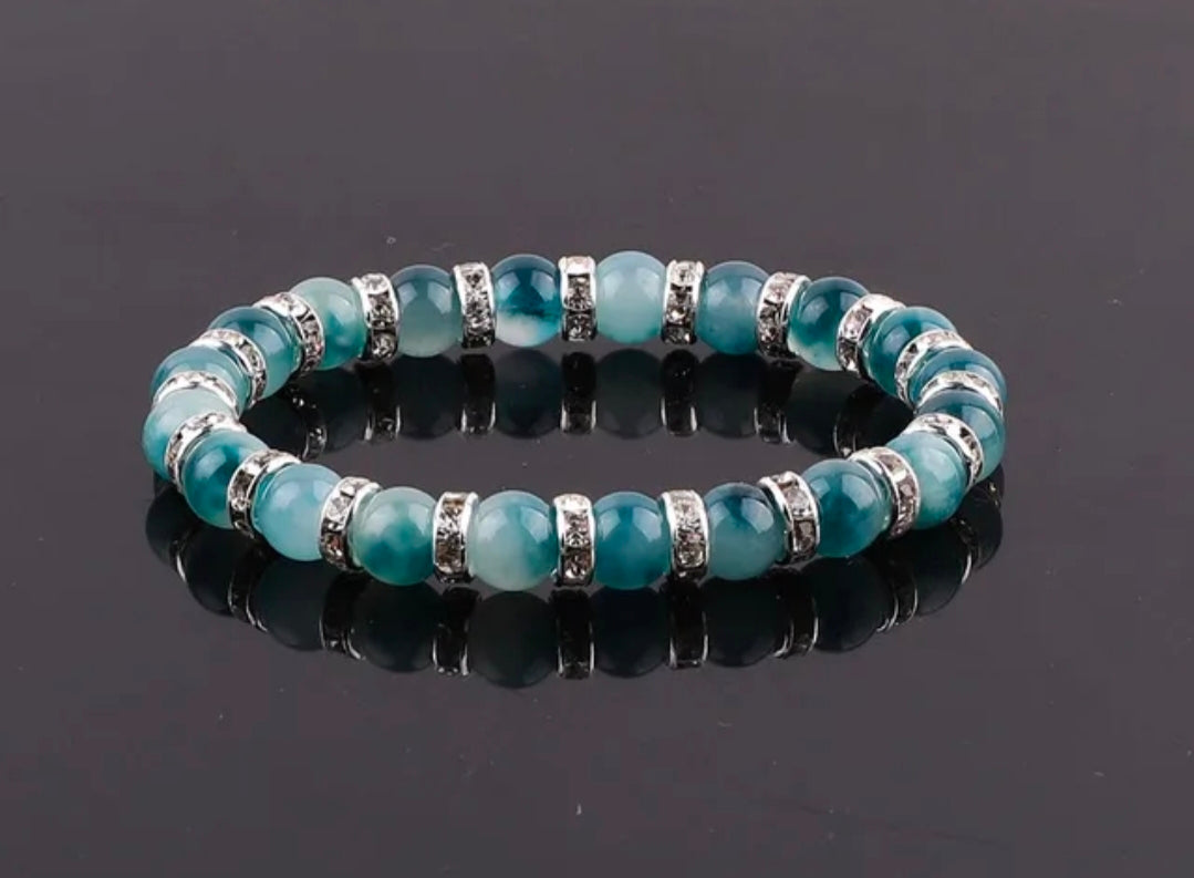 Elegant Jade Stone Bracelets with Sparkling Rhinestone Accents