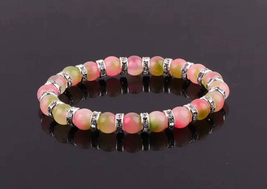 Elegant Jade Stone Bracelets with Sparkling Rhinestone Accents