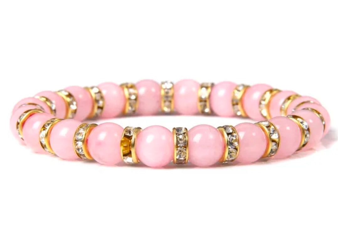 Elegant Jade Stone Bracelets with Sparkling Rhinestone Accents