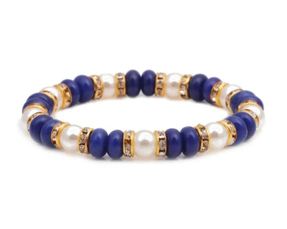 Vibrant Blue & White Natural Stone Elastic Bracelet