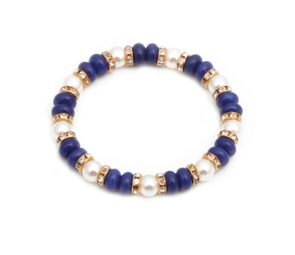 Vibrant Blue & White Natural Stone Elastic Bracelet