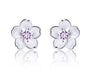 925 Sterling Silver Flower Stud Earrings with Purple Zirconia Center