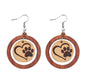 Autumn Wood Heart Earrings with Paw Design – Hypoallergenic Silver-Plated