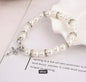Faux Pearl Charm Bracelet with Rhinestone Spacers & Silver Plated Cross Pendant – Elastic, Available in White, Pink & Black