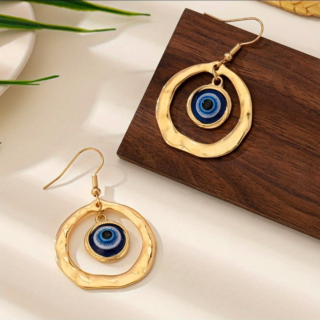 Vintage Gold & Silver Tone Evil Eye Dangle Earrings