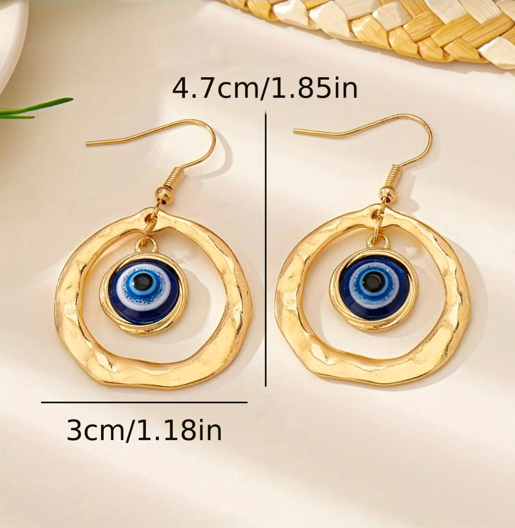 Vintage Gold & Silver Tone Evil Eye Dangle Earrings
