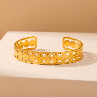 Hypoallergenic Stainless Steel Textured Disc Cuff Bangle