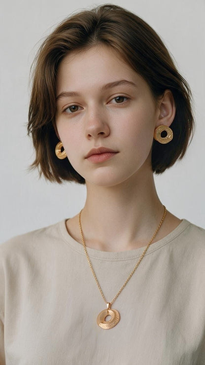 Textured Gold-Plated Stainless-Steel Necklace & Earring Set