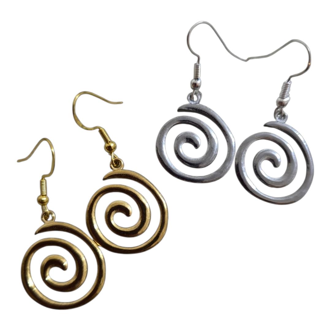 Spiral Pendant Earrings – Stainless Steel or Gold Plated