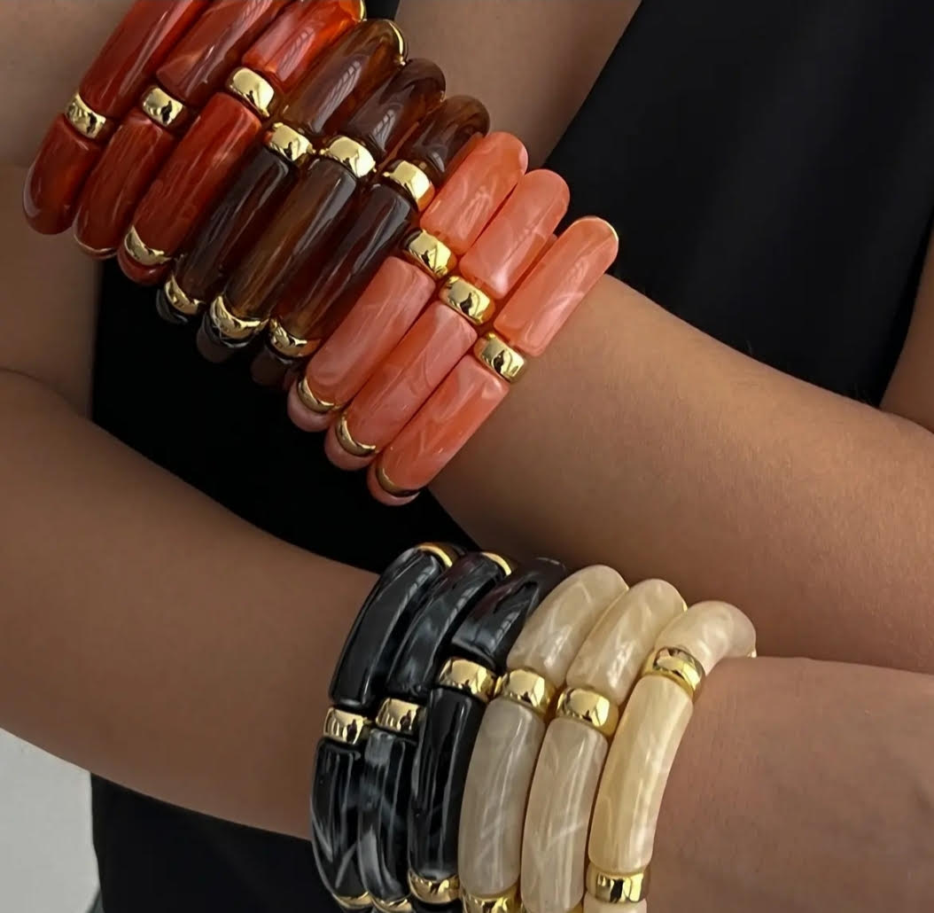 Chunky Bamboo-Style Stackable Bangle Bracelets with Colorful Tubular Beads