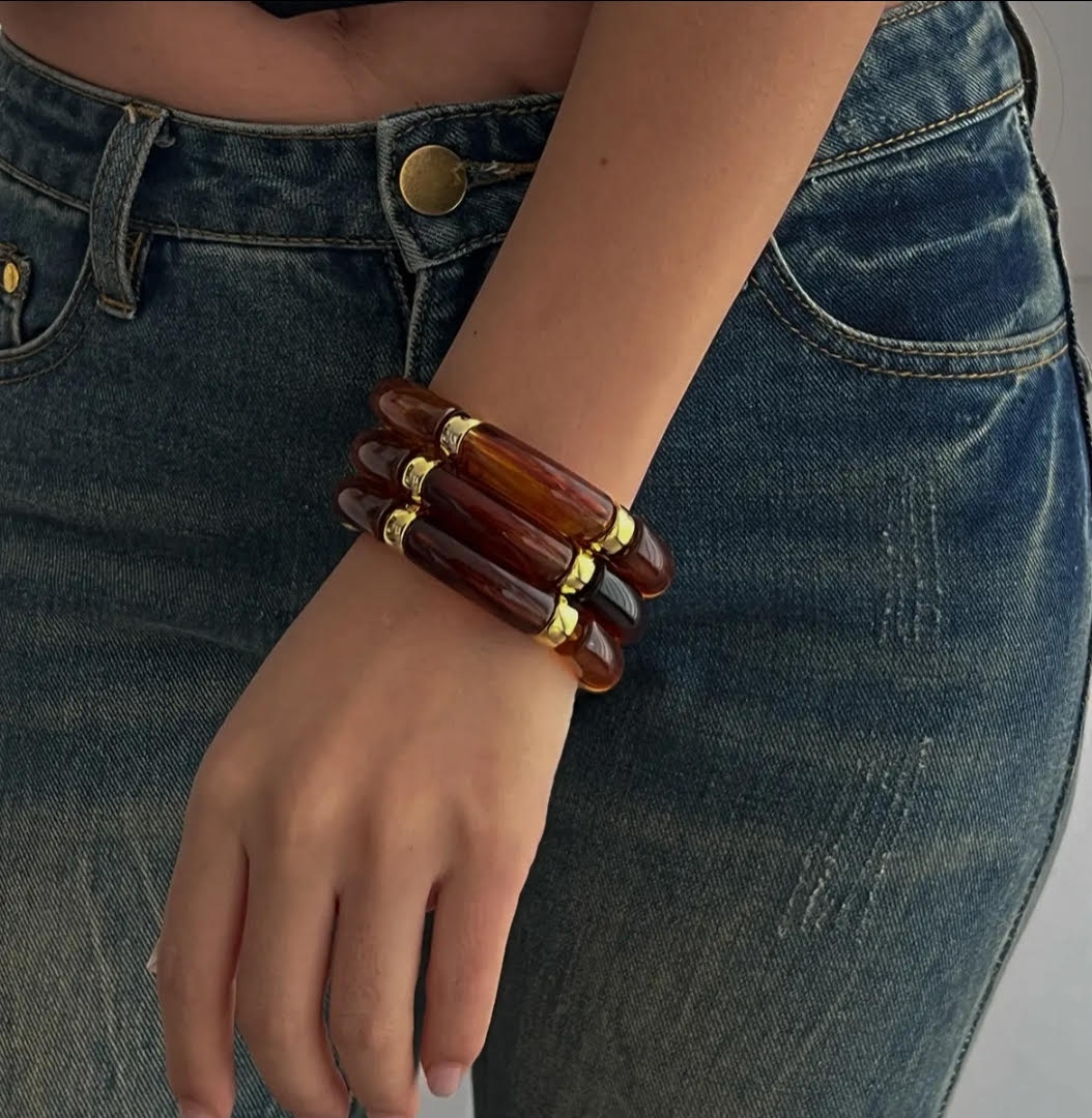 Chunky Bamboo-Style Stackable Bangle Bracelets with Colorful Tubular Beads