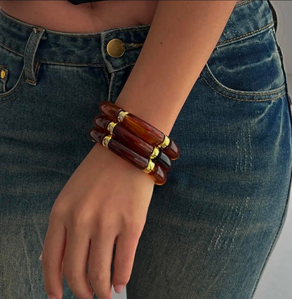 Chunky Bamboo-Style Stackable Bangle Bracelets with Colorful Tubular Beads