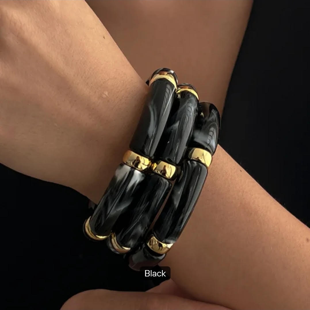 Chunky Bamboo-Style Stackable Bangle Bracelets with Colorful Tubular Beads