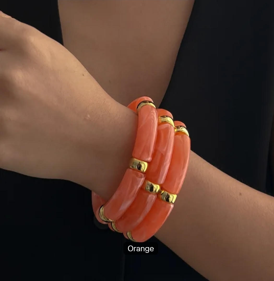 Chunky Bamboo-Style Stackable Bangle Bracelets with Colorful Tubular Beads