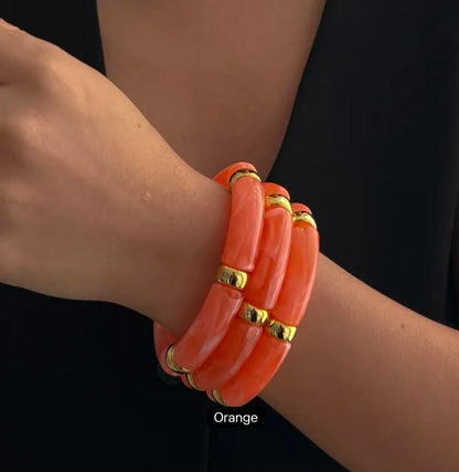 Chunky Bamboo-Style Stackable Bangle Bracelets with Colorful Tubular Beads