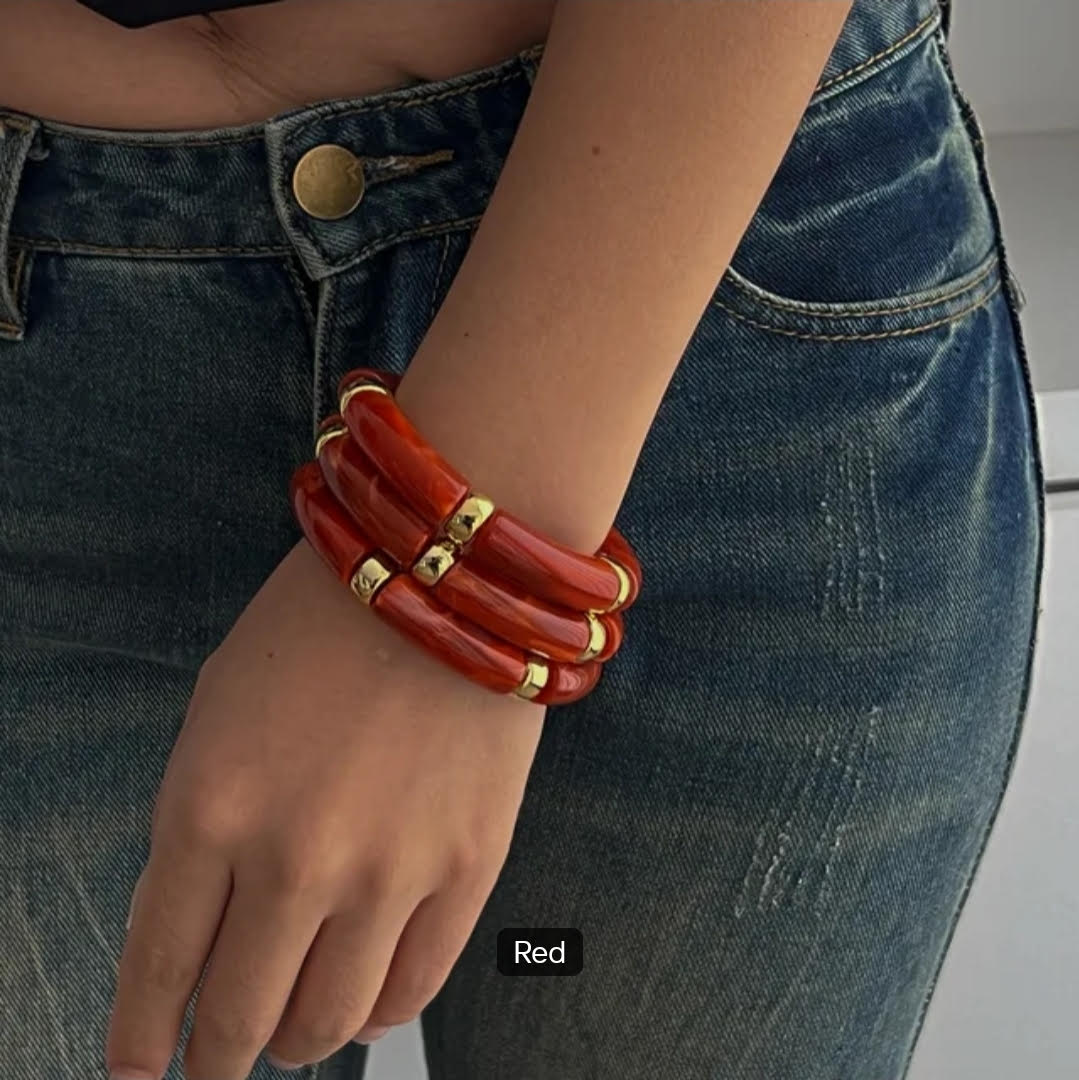 Chunky Bamboo-Style Stackable Bangle Bracelets with Colorful Tubular Beads