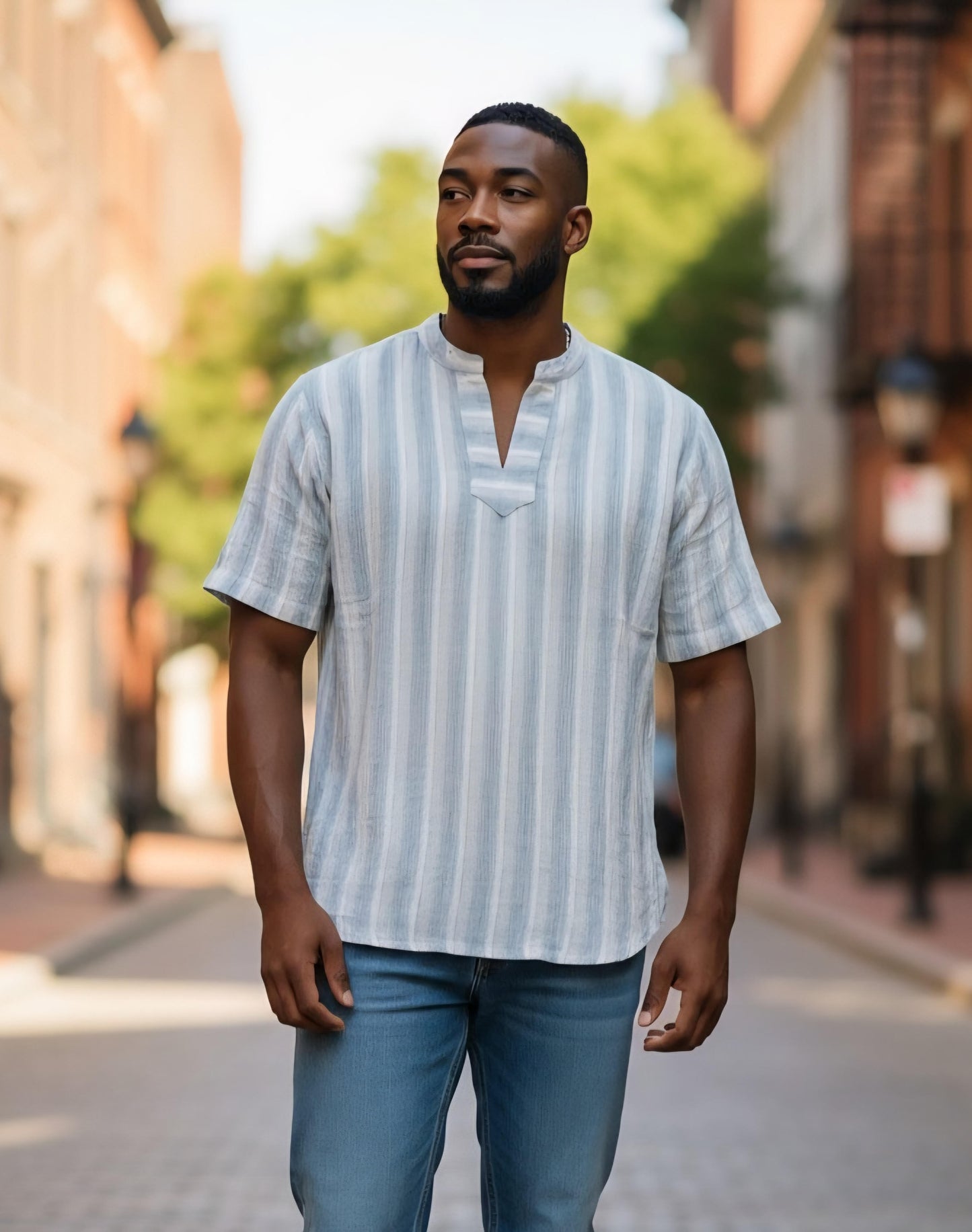 Men’s 100% Natural Cotton Earthtone Stripe Shirt – Imported from Greece