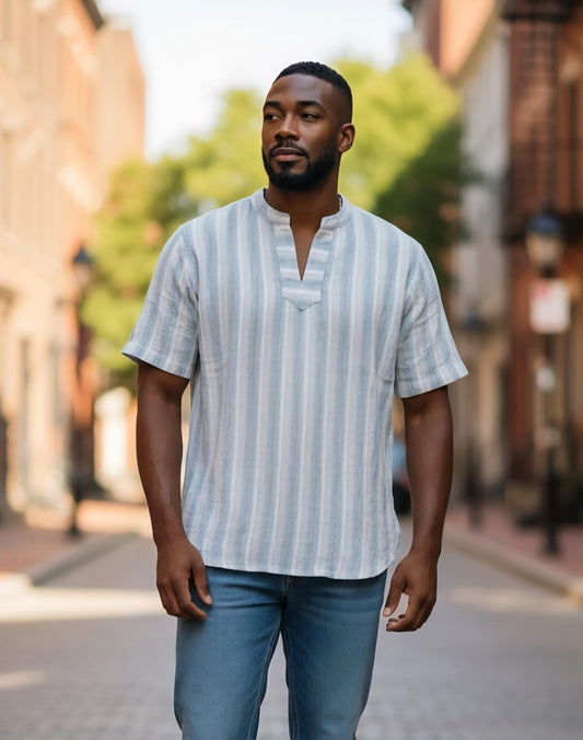 Men’s 100% Natural Cotton Earthtone Stripe Shirt – Imported from Greece