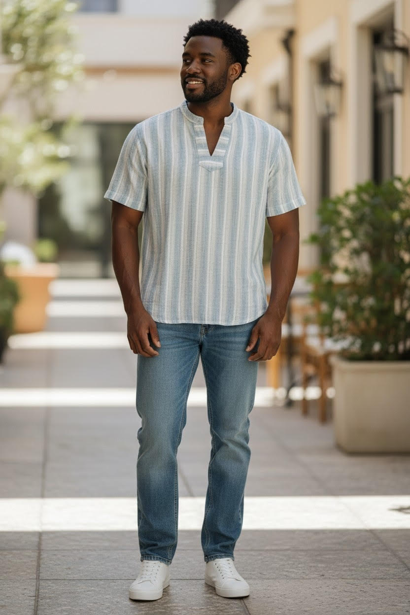 Men’s 100% Natural Cotton Earthtone Stripe Shirt – Imported from Greece