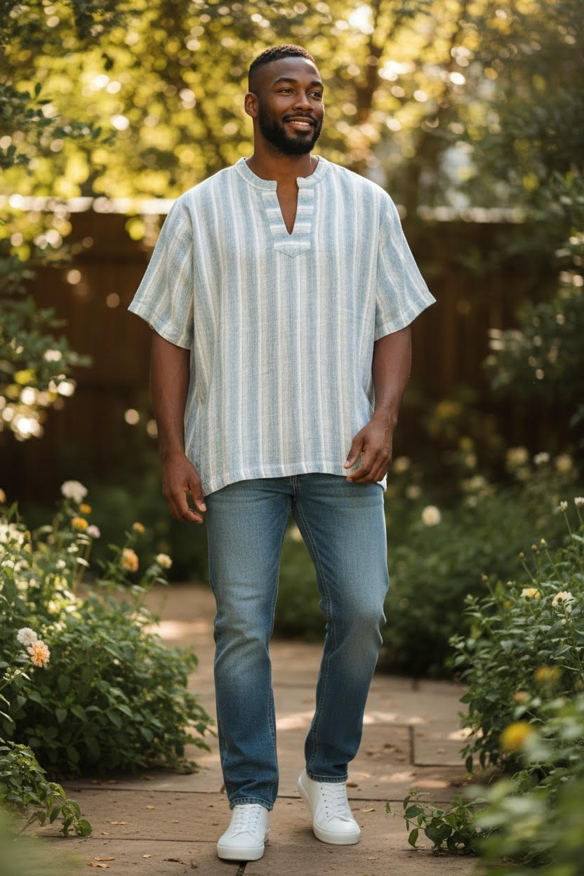 Men’s 100% Natural Cotton Earthtone Stripe Shirt – Imported from Greece
